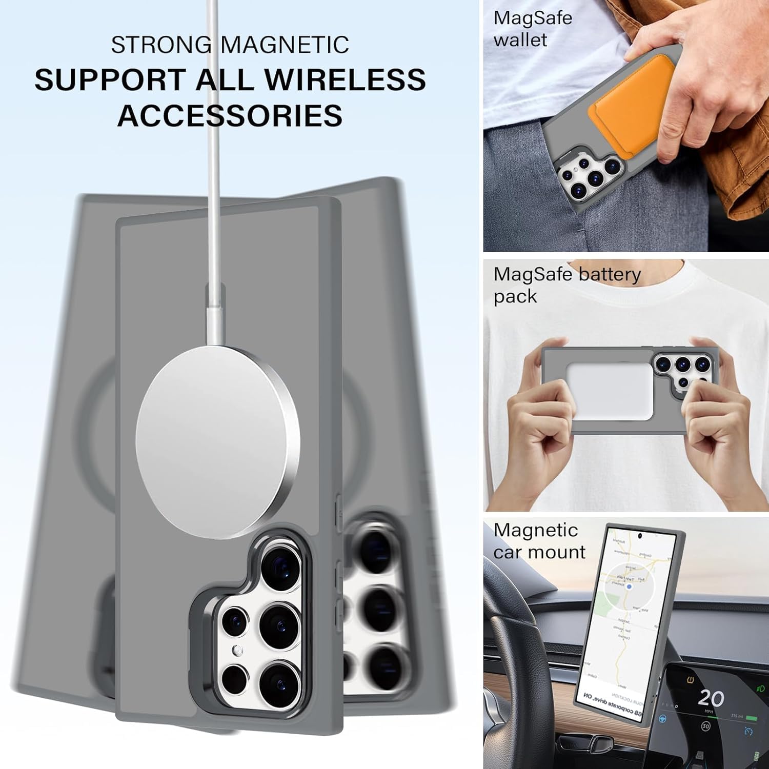 Grabist Case for Samsung Galaxy S25 Ultra, Compatible with MagSafe, Built-in Camera Ring Stand, Translucent Matte Military-Grade Drop Protection Magnetic Case for Samsung S25 Ultra (Titanium Gray)