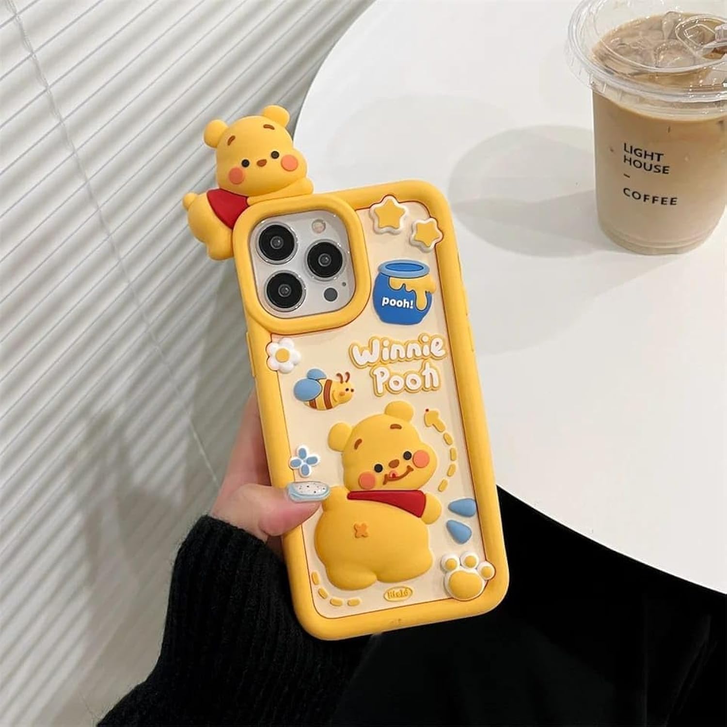 Fekra Silicone 3D cartton Soft Cover For iPhone 15 Pro max|15 Pro|15|14 Pro Max|14 Pro|14/13|13 Pro max|13 Pro|12 Pro max|12/12Pro|11 Pro max|11 Drop-proof (yellow bear, iphone 15 (6.1))