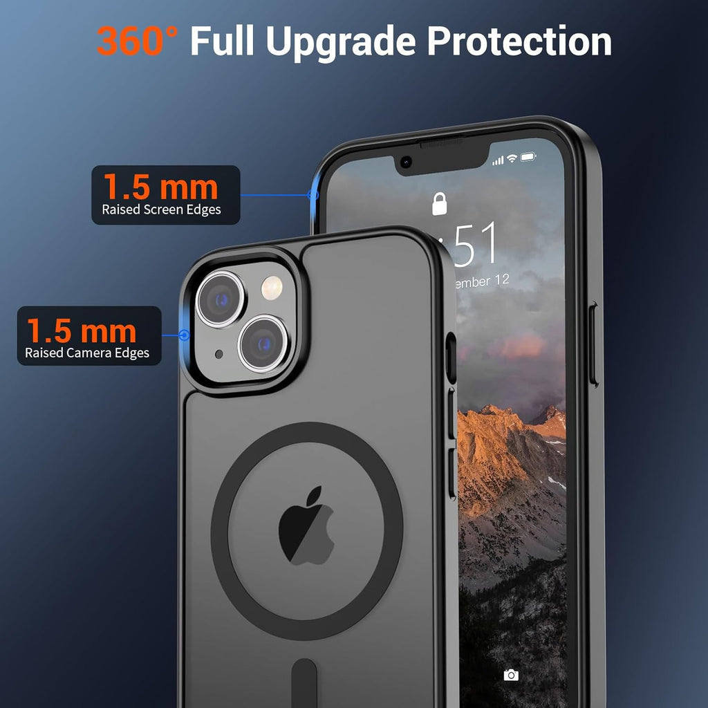 SUPFINE Magnetic for iPhone 14 Case & iPhone 13 Case (Compatible with MagSafe)(Military Grade Drop Protection) Translucent Matte Shockproof Phone Cover,Black