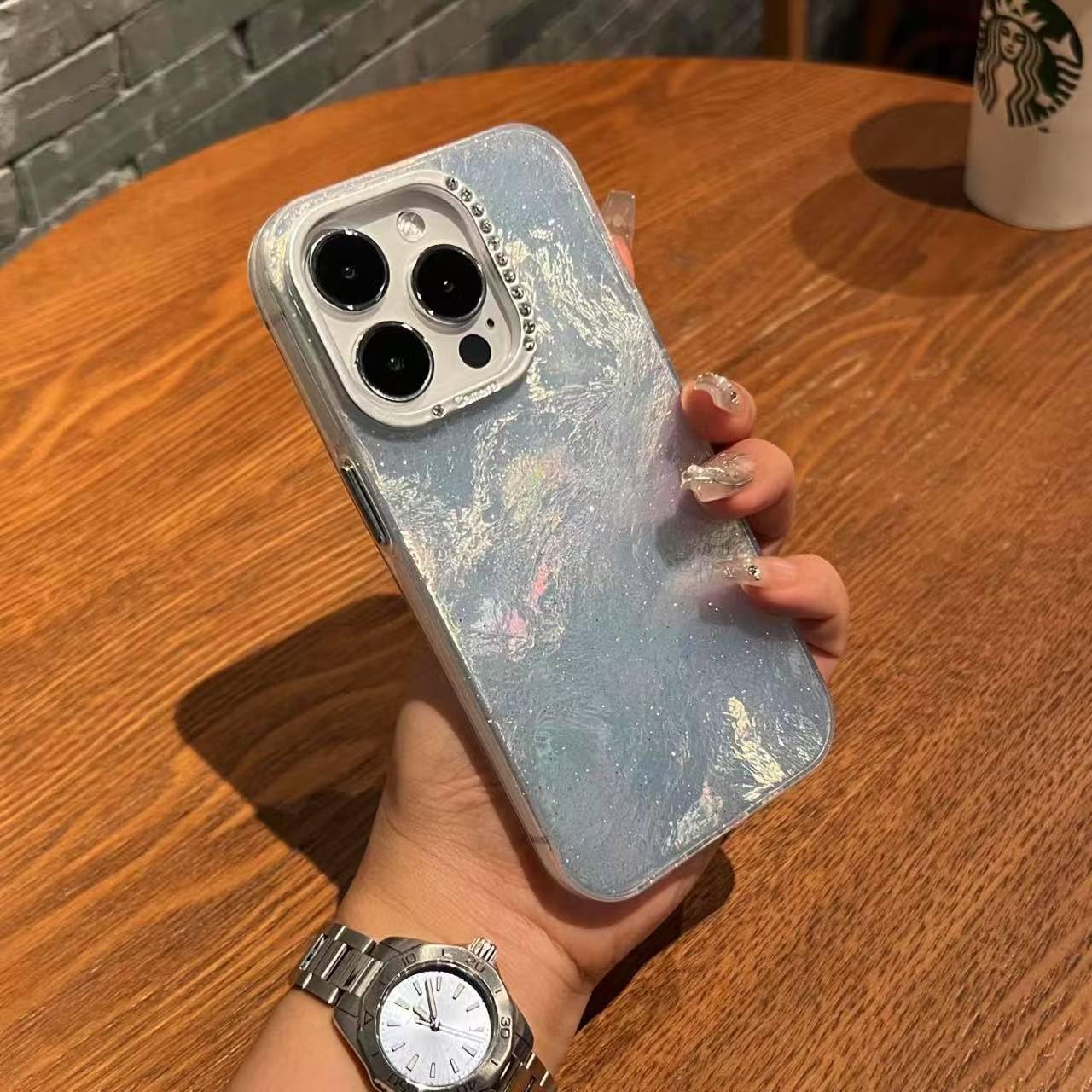 Eco Case for iPhone 15 Pro Max Star Diamond Raised Camera Protection New Case 2025, Trendy 3D Aesthetic Water Ripple Mirror Glitter Colorful Mobile Fancy Cover for iPhone 15 Pro Max (Shiny Black)