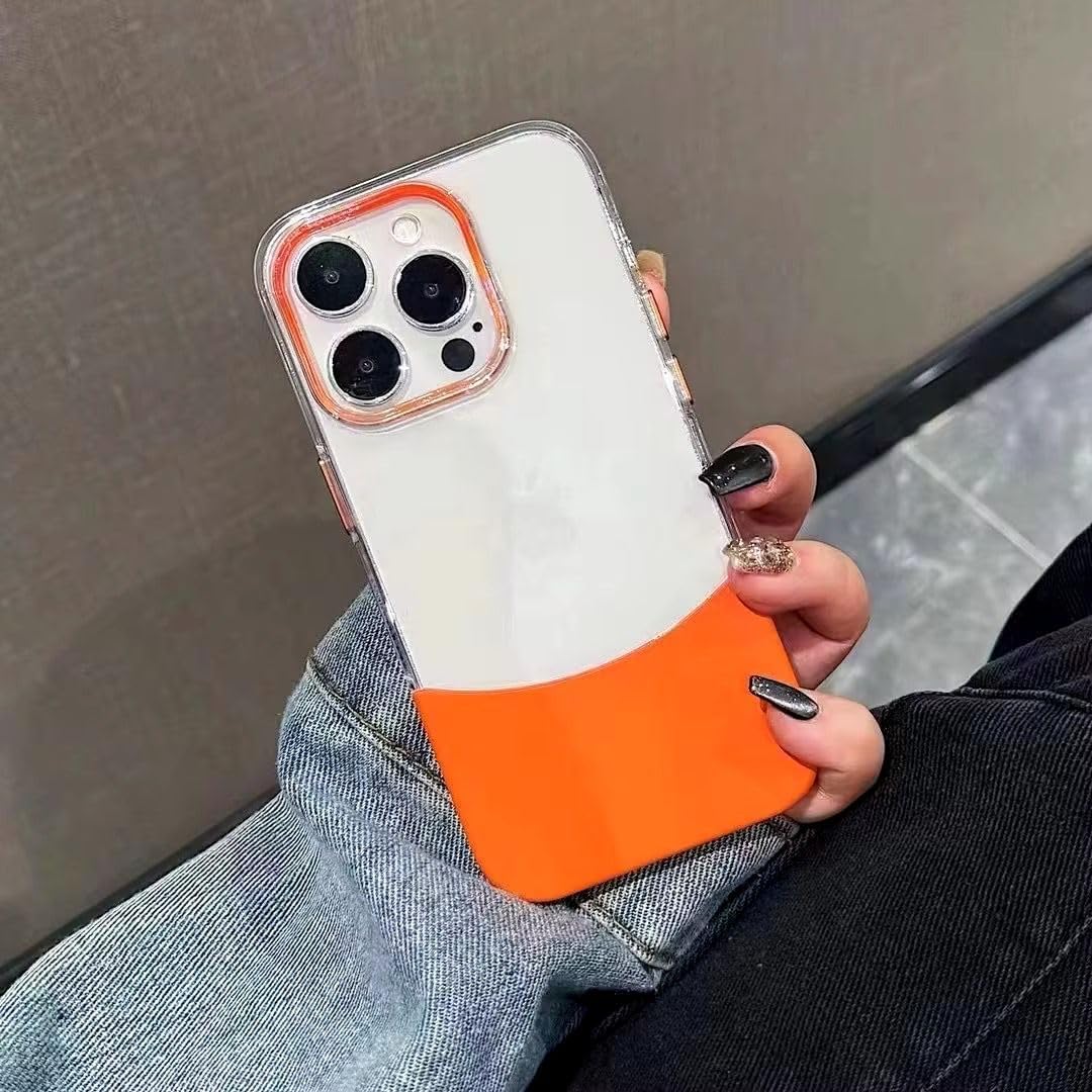 فكرة Fekra Luxury Transparent Splice Color Clear Case For iPhone 15 Pro Max | 15 Pro | 15 | 14 Pro Max | 13 Pro Max | 13 14 Removable Acrylic Shockproof Protection Cover (Orange, iPhone 14 Pro Max)