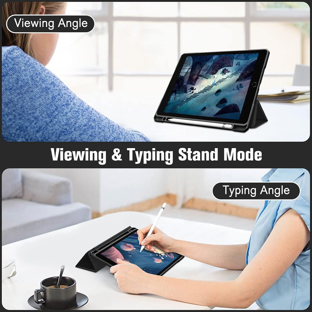 Fintie Hybrid Slim Case for iPad 9th / 8th / 7th Generation (2021/2020 / 2019) 10.2 Inch - [Built-in Pencil Holder] Shockproof Cover with Clear Transparent Back Shell, Black