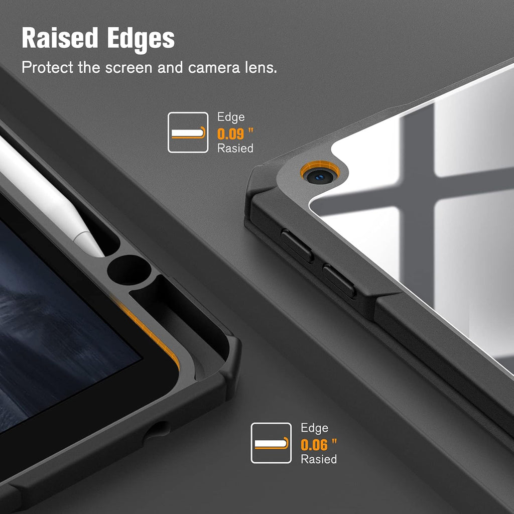 Fintie Hybrid Slim Case for iPad 9th / 8th / 7th Generation (2021/2020 / 2019) 10.2 Inch - [Built-in Pencil Holder] Shockproof Cover with Clear Transparent Back Shell, Black