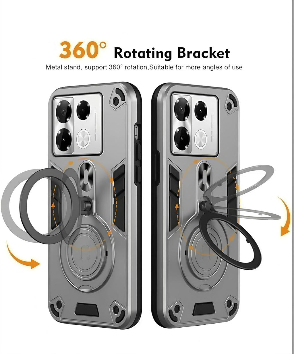 Case Compatible with Infinix Note 10 Dual Layer Protective Shockproof Hard Armor Cover with 360° Rotating Finger Ring Kickstand and Car Magnetic Case Infinix Note 10 Cover (Black)