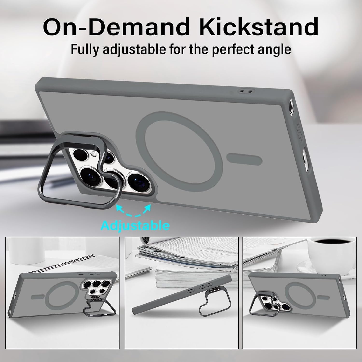 Grabist Case for Samsung Galaxy S25 Ultra, Compatible with MagSafe, Built-in Camera Ring Stand, Translucent Matte Military-Grade Drop Protection Magnetic Case for Samsung S25 Ultra (Titanium Gray)