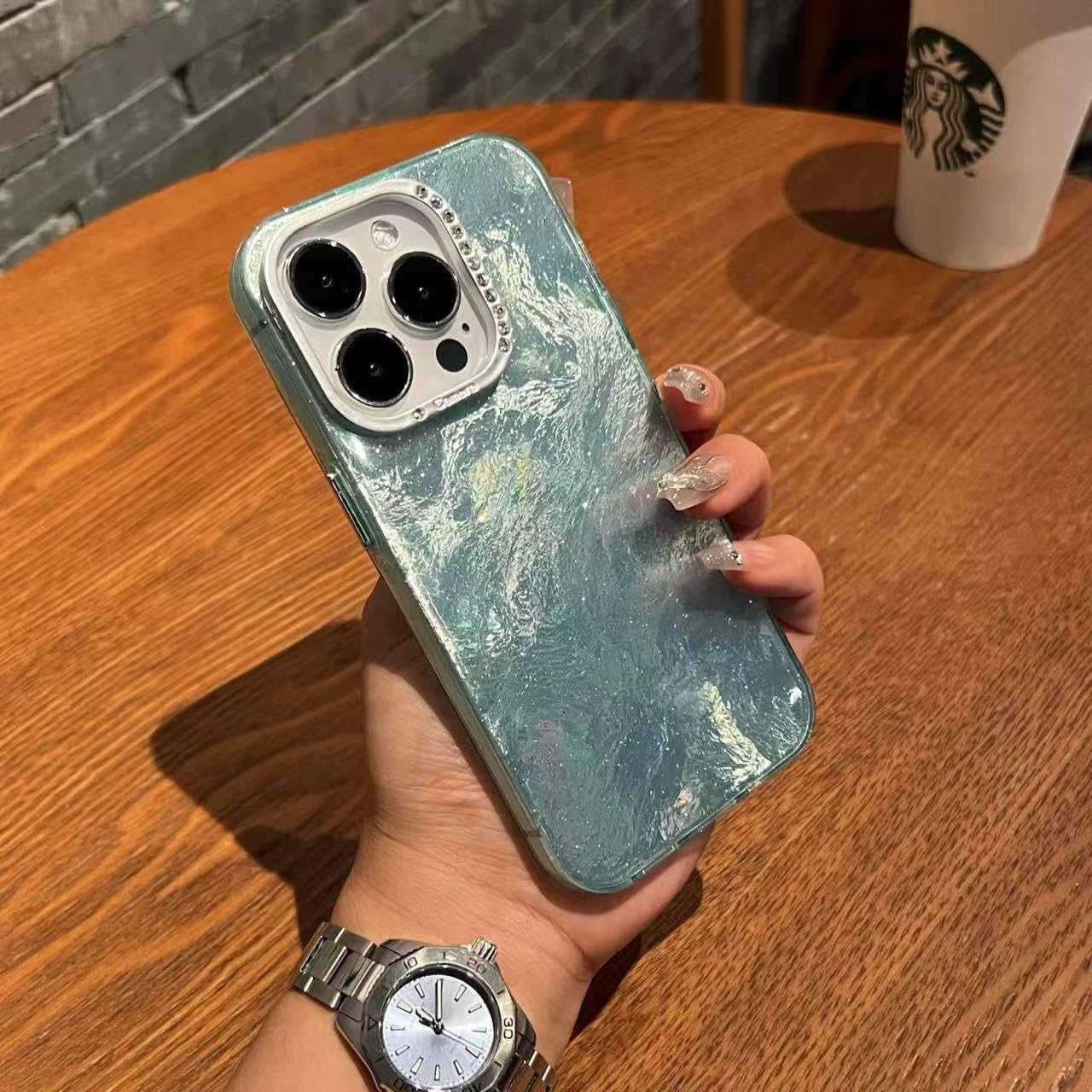 Eco Case for iPhone 15 Pro Max Star Diamond Raised Camera Protection New Case 2025, Trendy 3D Aesthetic Water Ripple Mirror Glitter Colorful Mobile Fancy Cover for iPhone 15 Pro Max (Shiny Black)