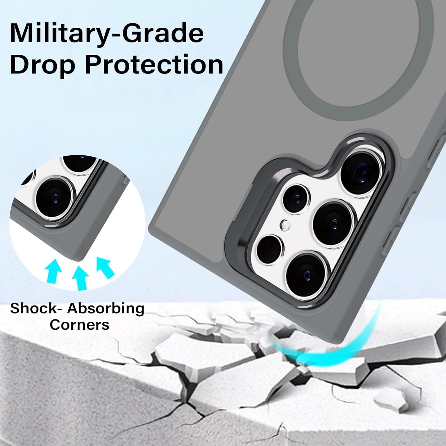 Grabist Case for Samsung Galaxy S25 Ultra, Compatible with MagSafe, Built-in Camera Ring Stand, Translucent Matte Military-Grade Drop Protection Magnetic Case for Samsung S25 Ultra (Titanium Gray)