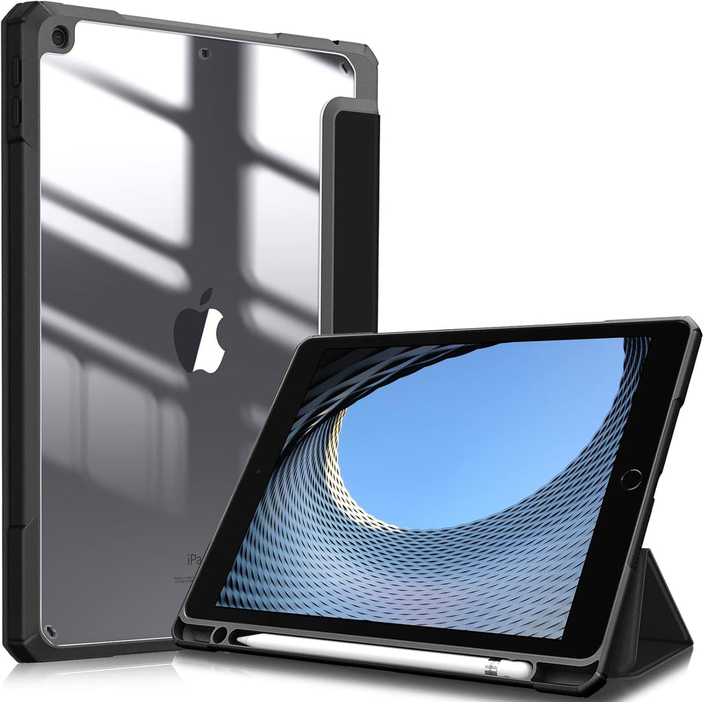 Fintie Hybrid Slim Case for iPad 9th / 8th / 7th Generation (2021/2020 / 2019) 10.2 Inch - [Built-in Pencil Holder] Shockproof Cover with Clear Transparent Back Shell, Black