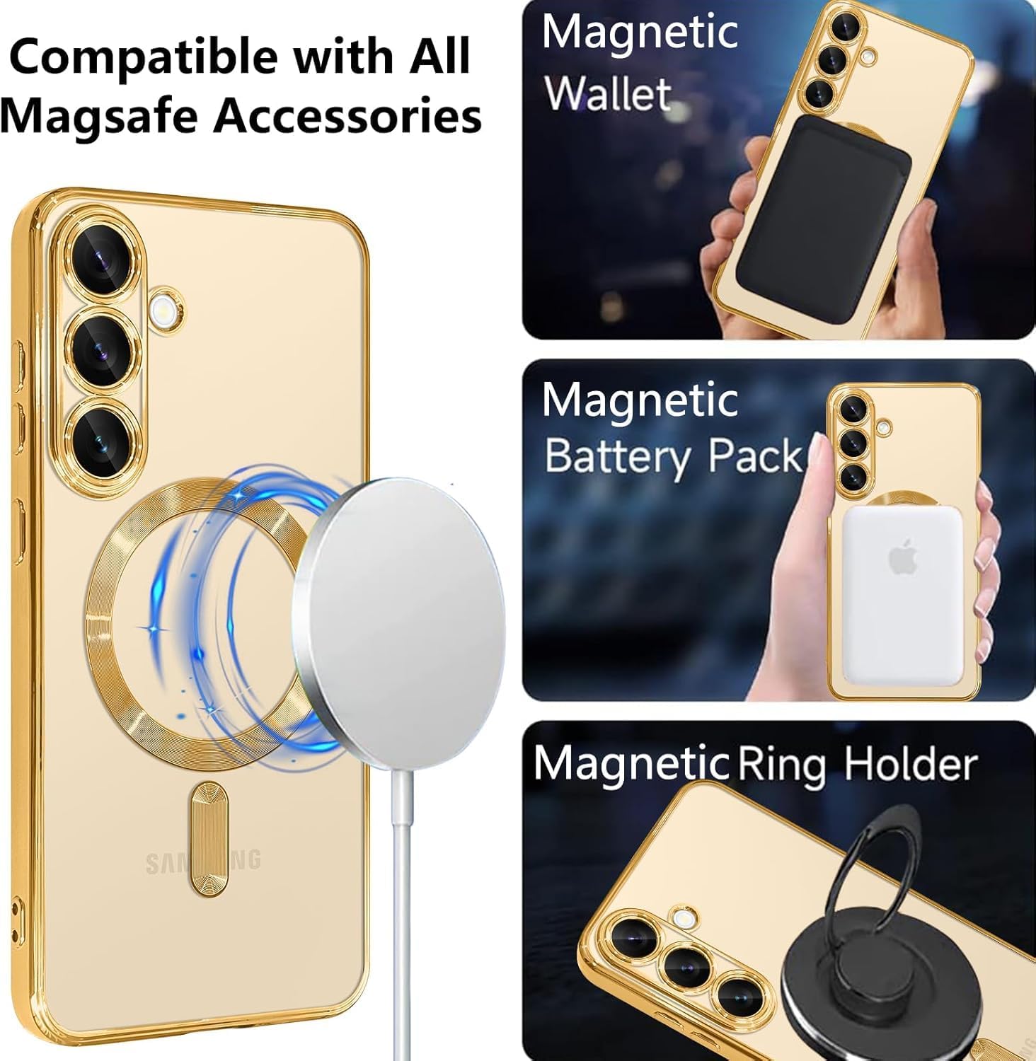 Grabist Magnetic Case for Samsung Galaxy A56/Samsung Galaxy A36, Camera Lens Full Protection, Compatible Wireless Charging, Shockproof Soft TPU Cover (Gold, Samsung A56/ Samsung A36)