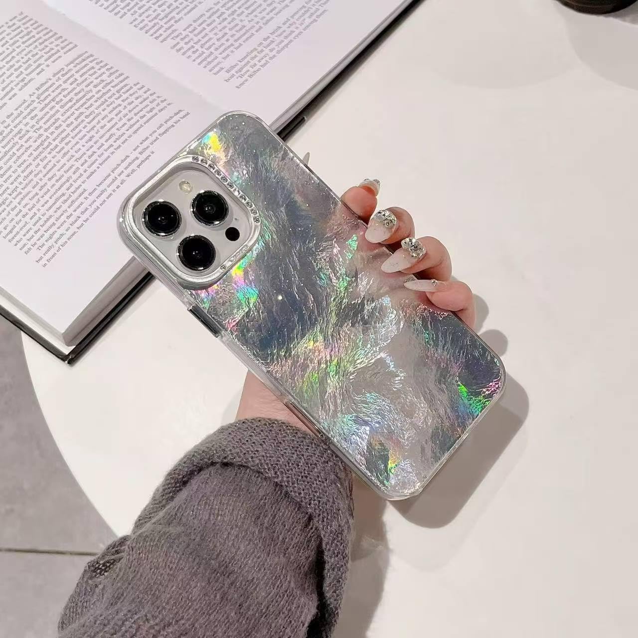 Eco Case for iPhone 15 Pro Max Star Diamond Raised Camera Protection New Case 2025, Trendy 3D Aesthetic Water Ripple Mirror Glitter Colorful Mobile Fancy Cover for iPhone 15 Pro Max (Shiny Black)