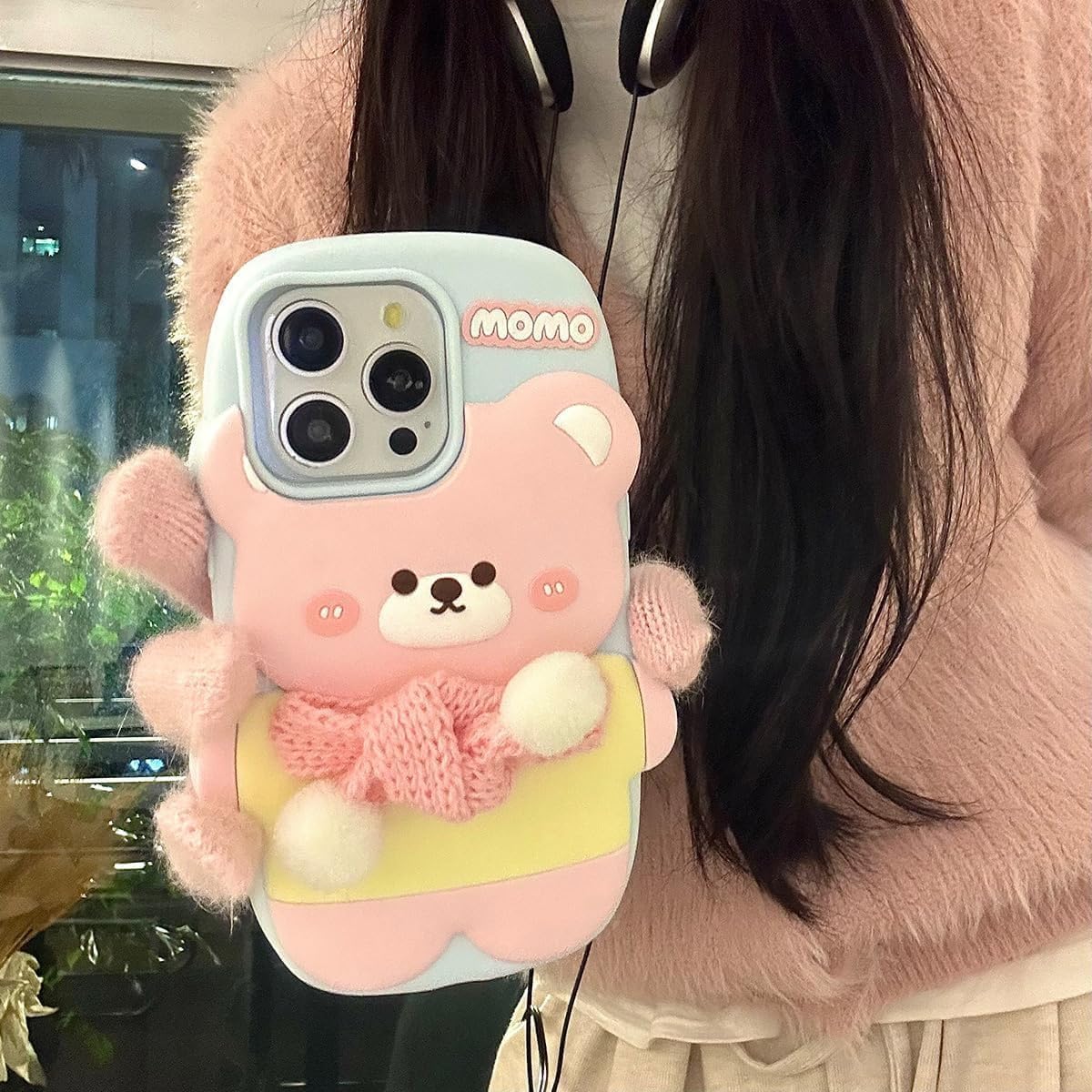 Ecosystem 3D Cartoon Case for iPhone 14 Pro Max / 15 Pro Max, All-Round Protection, Anti-Slip Cover (Happy Bear)