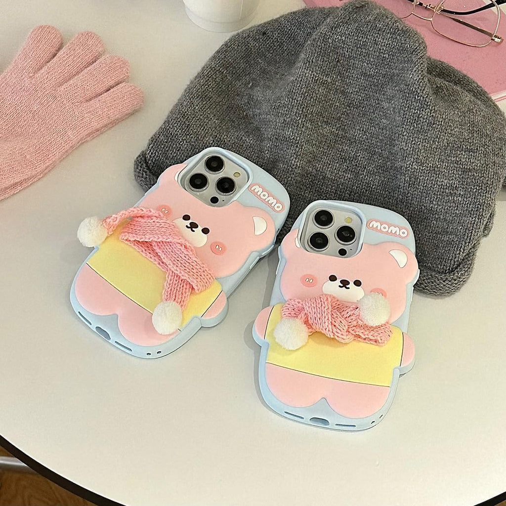 Ecosystem 3D Cartoon Case for iPhone 14 Pro Max / 15 Pro Max, All-Round Protection, Anti-Slip Cover (Happy Bear)