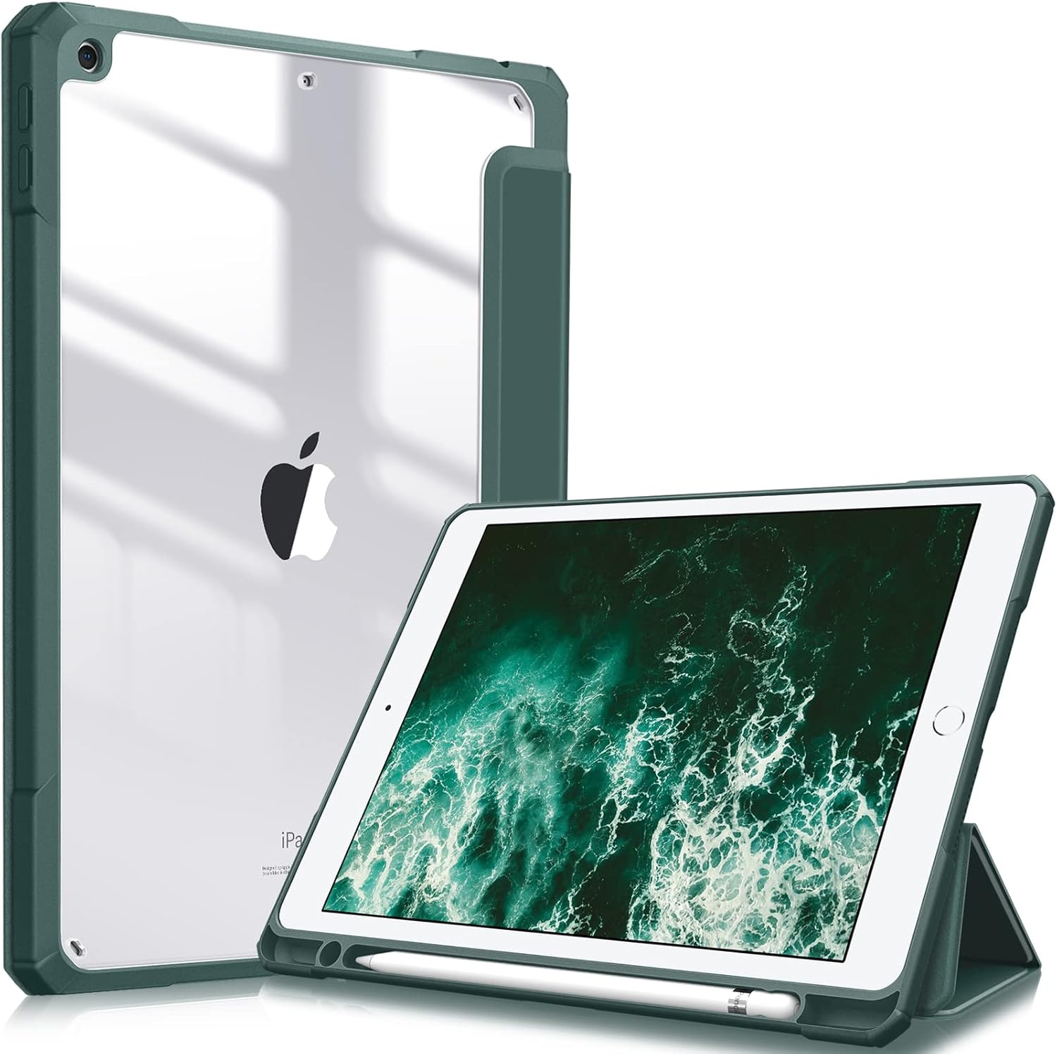 Fintie Hybrid Slim Case for iPad 9th / 8th / 7th Generation (2021/2020 / 2019) 10.2 Inch - [Built-in Pencil Holder] Shockproof Cover with Clear Transparent Back Shell, Black