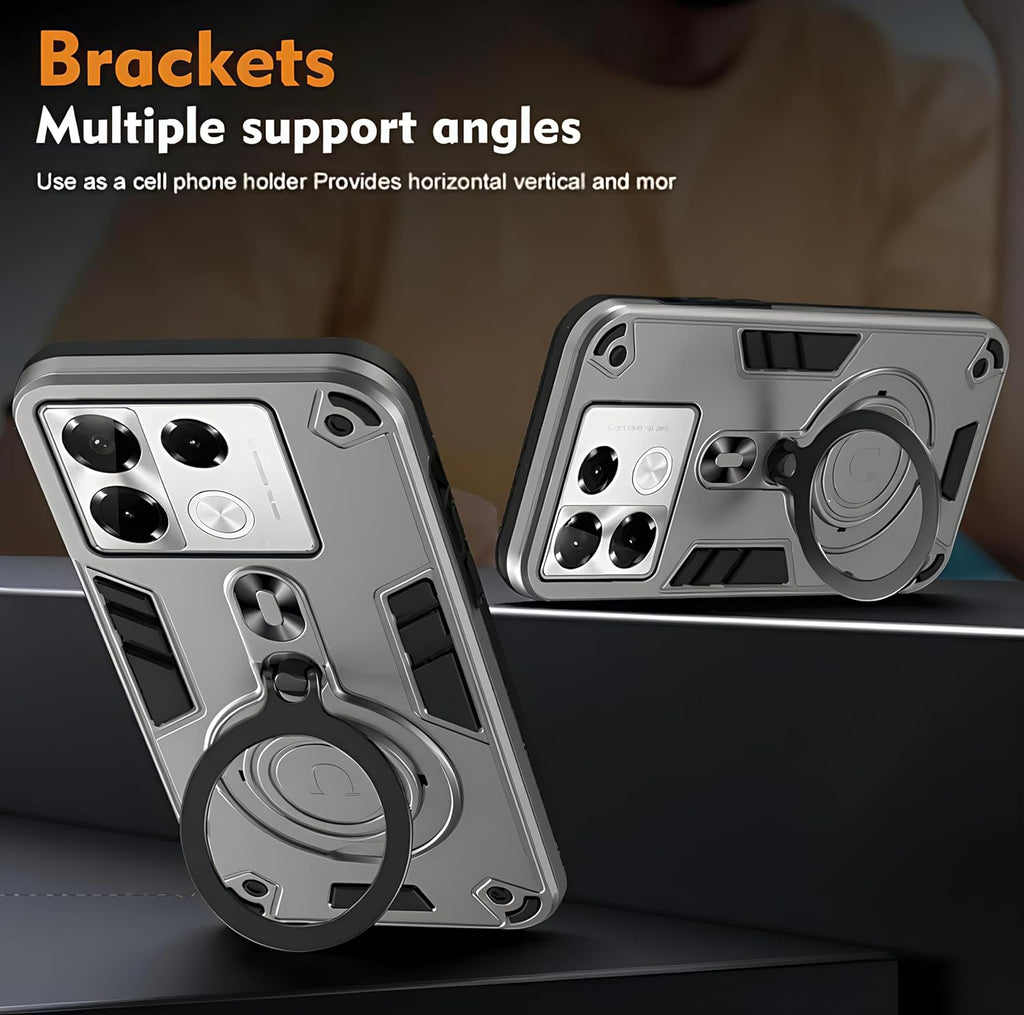 Case Compatible with Infinix Note 10 Dual Layer Protective Shockproof Hard Armor Cover with 360° Rotating Finger Ring Kickstand and Car Magnetic Case Infinix Note 10 Cover (Black)