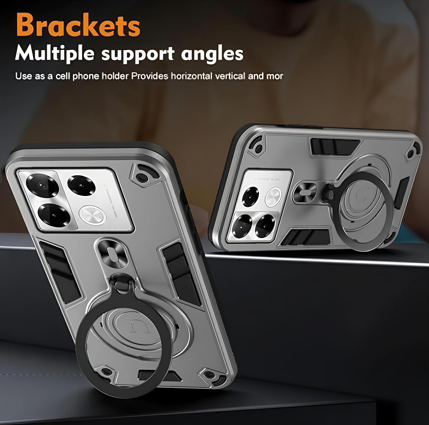 Case Compatible with Infinix Note 10 Dual Layer Protective Shockproof Hard Armor Cover with 360° Rotating Finger Ring Kickstand and Car Magnetic Case Infinix Note 10 Cover (Black)