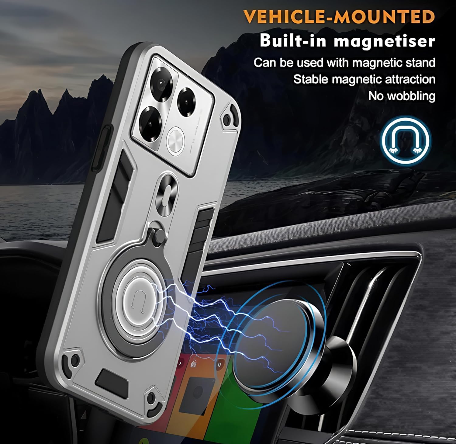 Case Compatible with Infinix Note 10 Dual Layer Protective Shockproof Hard Armor Cover with 360° Rotating Finger Ring Kickstand and Car Magnetic Case Infinix Note 10 Cover (Black)