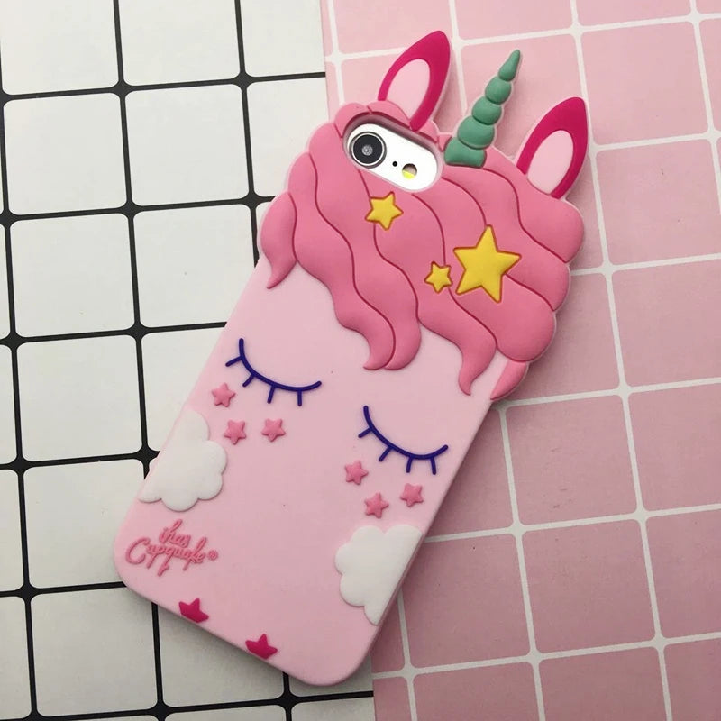 Fashion Silicone Unicorn Phone Case For Iphone X Cute Candy Color For iphone 5 6 S 6 7 8 Plus Cover Cartoon Unicorn Cases Coque