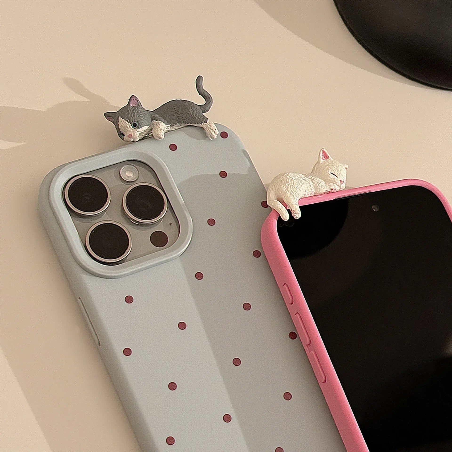 Cute 3D Cat Decorative Polka Dot Phone Case for IPhone17 16 15 14 12 13 11 Pro ProMax Plus X XR Shockproof Phone Cover