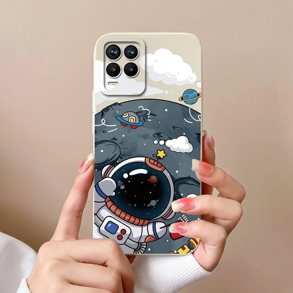 Cases For Realme 8 Pro 4G Shell Lovely Cartoon Astronaut Pattern Soft Liquid Silicone Phone Covers For Realme8 8Pro Fundas Coque