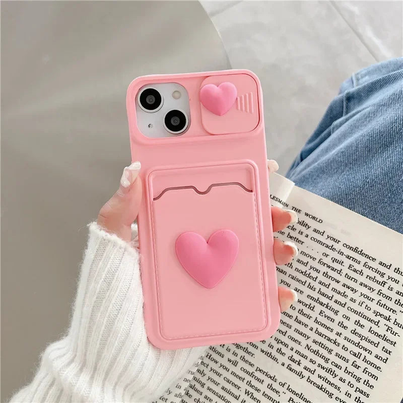 Simple Love Silicone Wallet Card Case For iPhone 15 14 13 12 11 Pro Max 7 8 Plus Case