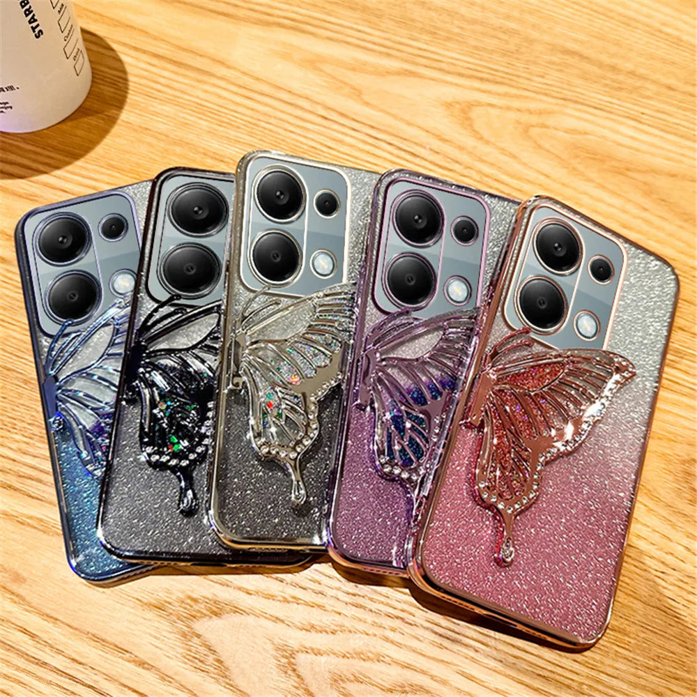 Note14 Quicksand Butterfly Stand Gliitter Case For Xiaomi Redmi Note 14 Pro Plus Note 13 14C 13C 14T POCO X7 X6 C65 Soft Cover