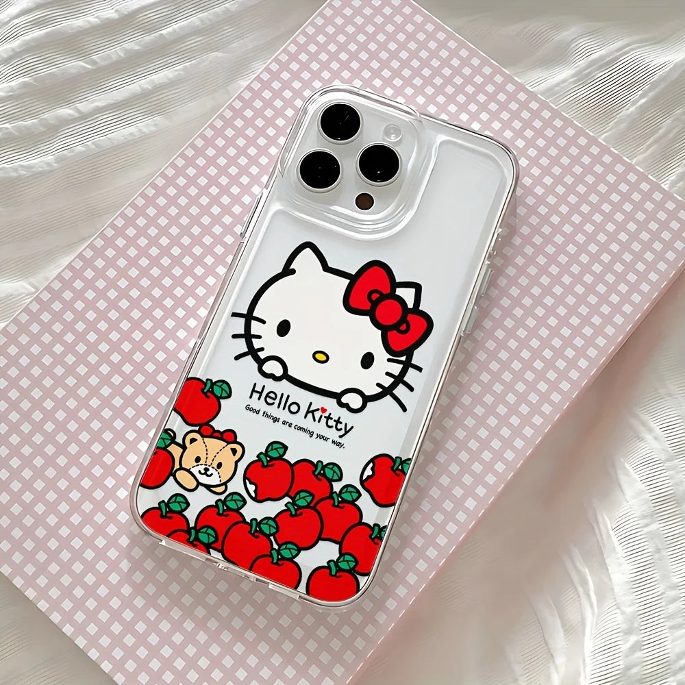 Cute Full screen Sanrio Hello Kitty Case For iPhone 17 16 15 14 13 12 Pro Max XR Plus Kawaii Transparent Soft TPU Cover Funda