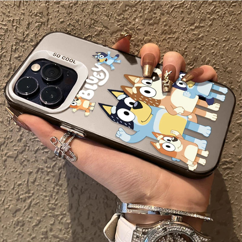 Cartoon Dog B-Blueys Matte Case for iPhone 14 16 15 13 12 11 Pro Max XS X XR 8 7 Plus SE 2020 Plating Hard Protective Back Cover