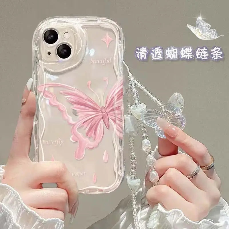 Butterfly Hand Chain Phone Case For Samsung Galaxy A55 A15 A54 A35 A24 A14 A34 A25 S25 S24 Ultra S22 S21 Plus S20 S23 FE Cover