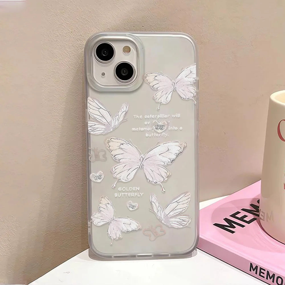 Gold Butterfly Soft TPU Case For iPhone 13 11 12 14 15 17 16 Pro Max Funda iPhone 12 13 Mini Plus Translucent Clear Phone Cover