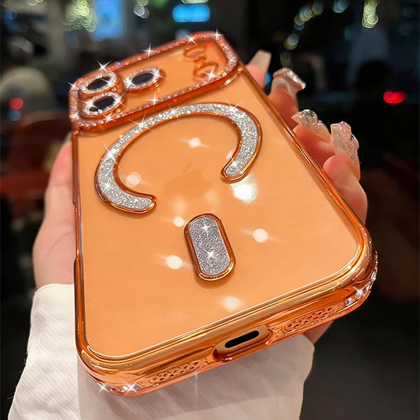 Luxury Slim Transparent Glitter PC Case for iPhone 17 16 15 14 11 13 12 Pro Max 17 Pro Cases Clear Camera Lens Protector  Cover