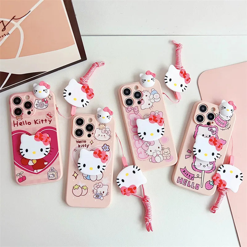 Hello Kitty Sanrio doll Hanging rope pink Phone Case For iPhone 15 14 13 12 11 Pro Max Xr Xs 15 14 Plus Case Cute cartoon Cover