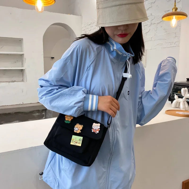 Cute Canvas Small Bag Female 2024 New Japanese Harajuku Diagonal Bag Wild Student Girl Shoulder Bag Bags for Women