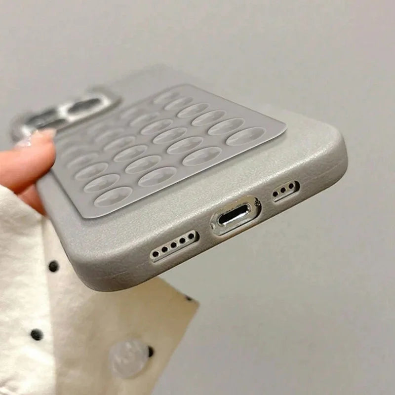 Luxury 3D Suction Cup Stand Litchi Pattern Phone Case For iPhone 16 15 14 Pro Max Plus 11 12 13 Pro 14 15 Plus XR XS 16E Cover
