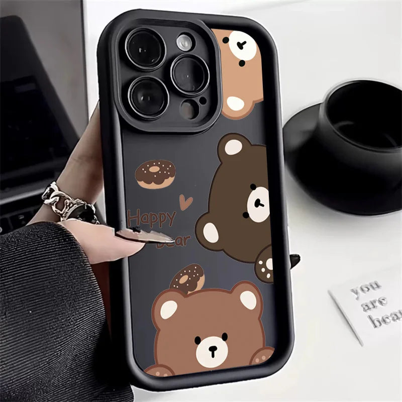 Cute Cartoon Bear Case for Samsung Galaxy S25 S23 S22 S24 Ultra Plus S21 FE A54 A53 A52 A52S A16 A15 A35 A55 A34 A33 A32 Cover