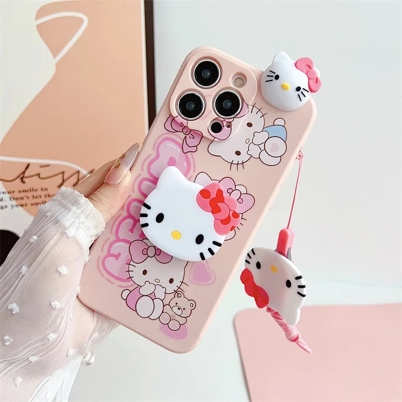 Hello Kitty Sanrio doll Hanging rope pink Phone Case For iPhone 15 14 13 12 11 Pro Max Xr Xs 15 14 Plus Case Cute cartoon Cover