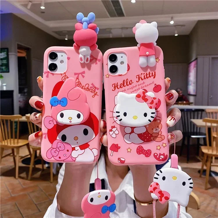 Sanrio Hello Kitty my melody Bracket Phone Case For iPhone 16 15 14 13 12 11 Pro Max Xr 14 16 Plus Case Cute Cartoon Soft Cover