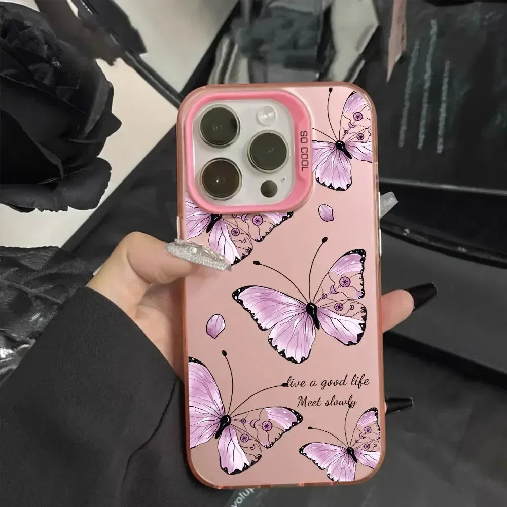 Case For Vivo V25 V25E X80 Lite Luxury Matte Silver IMD Phone Funda For Vivo V25E X80Lite Fashion Butterfly Color Soft Cover