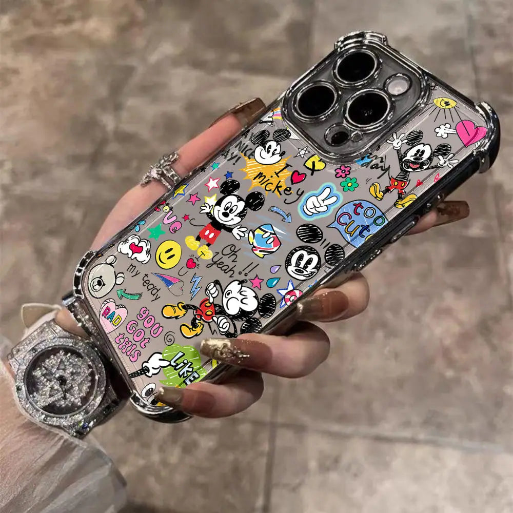 Graffiti Cartoon Mickey Plating Case For Xiaomi Redmi Note 14C 13C 13 12C 12 11 10 9A 9 K50 Pro 4G 5G Shockproof Anti Fall Cover