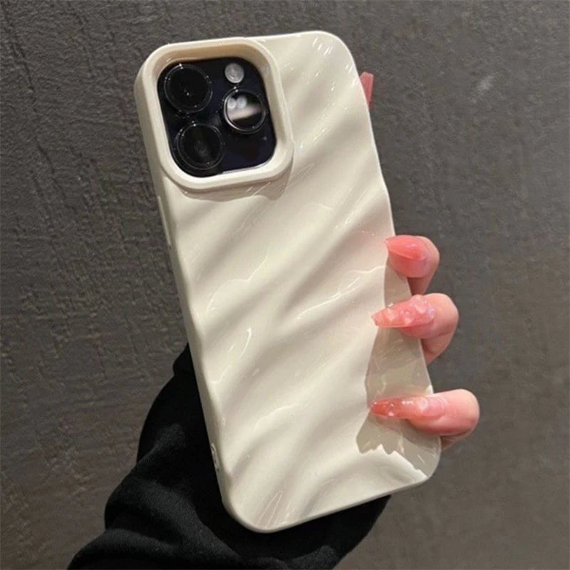 Luxury Plating 3D Wavy Texture Soft Phone Case For iPhone 16 15 14 Plus 13 12 11 Pro XS Max XR Protection Bumper Shockproof Capa