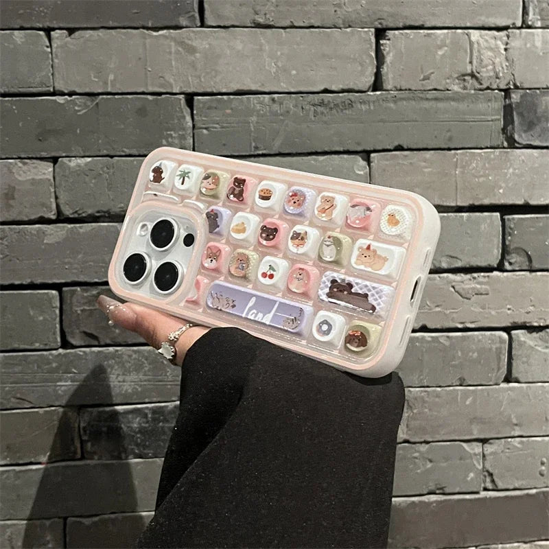 Sweet Lovely Kitten Puppy Case Compatible for IPhone 16 13 14 15 11 12 Pro Max 16 15 13 12 Pro 3D Keyboard Soft Cover