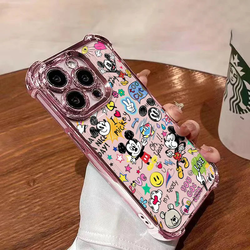 Graffiti Cartoon Mickey Plating Case For Xiaomi Redmi Note 14C 13C 13 12C 12 11 10 9A 9 K50 Pro 4G 5G Shockproof Anti Fall Cover