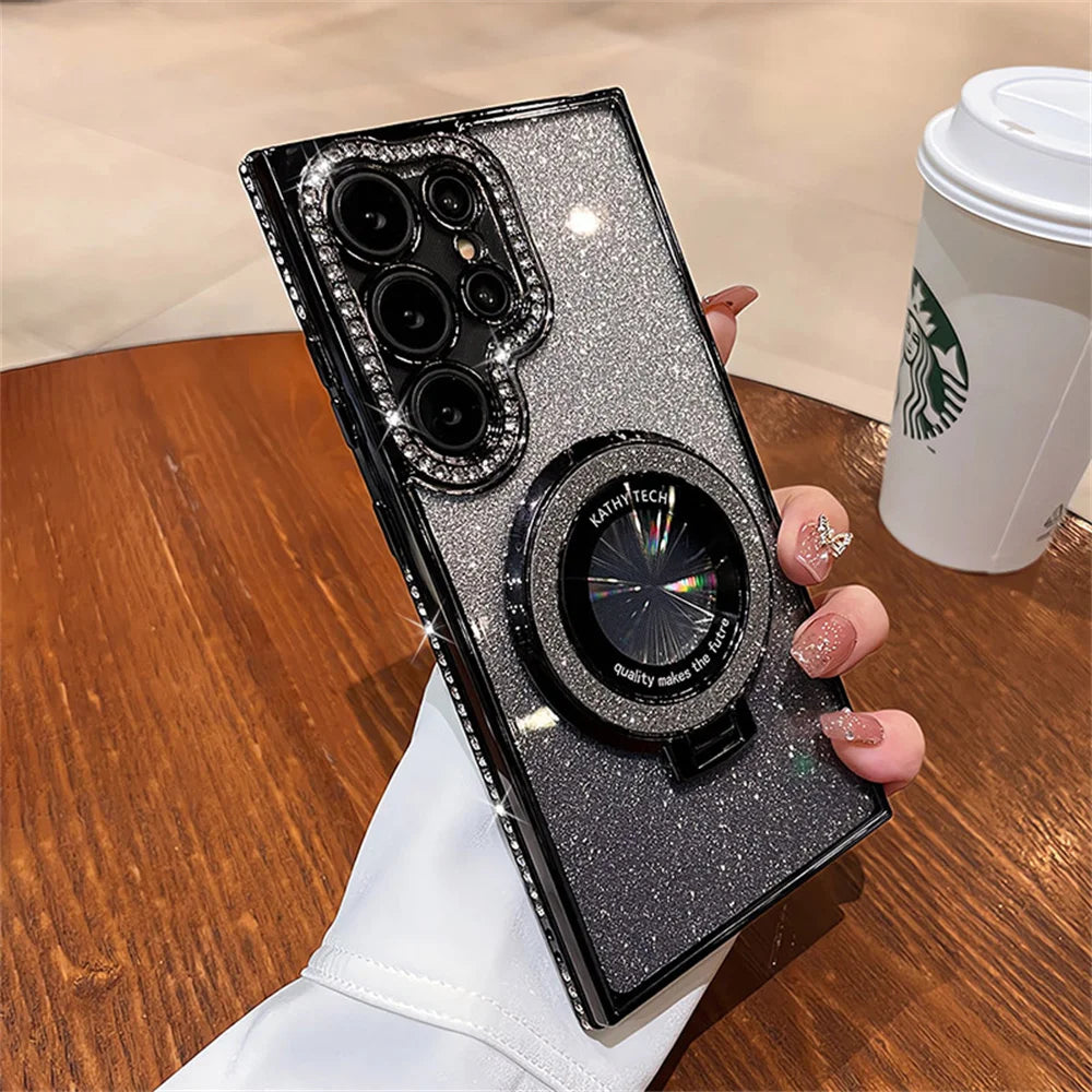 Luxury Glitter For Magsafe Magnetic Ring Stand Case for Samsung Galaxy S25 S24 S23 Ultra S22 Plus A55 A35 A25 A15 Diamond Cover