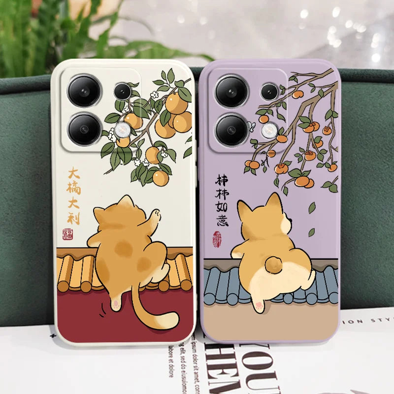 Cute Lively Cat Phone Case For Xiaomi Redmi Note 14 13 12 12S 11 11S 10 10S 9 9S Pro Plus 4G 5G Liquid Silicone Cover