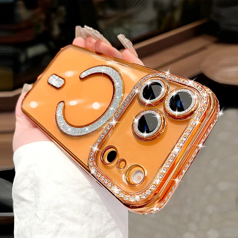 Luxury Slim Transparent Glitter PC Case for iPhone 17 16 15 14 11 13 12 Pro Max 17 Pro Cases Clear Camera Lens Protector  Cover