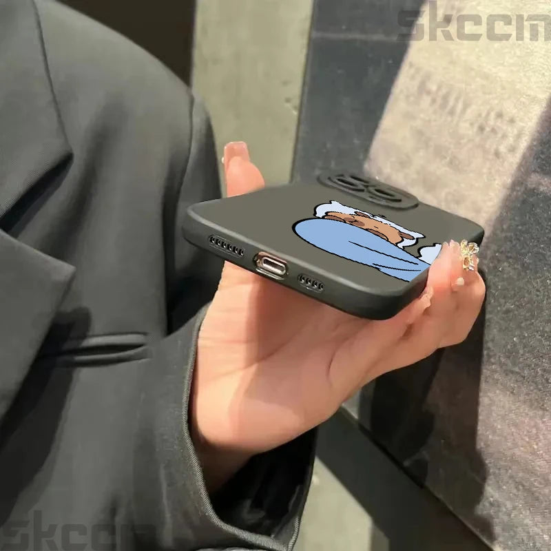 Cute Cartoon Capybara Couple Phone Case For iPhone 15 Pro Max 16 14 11 13 12 XS X XR 16E 7 8 Plus Shockproof Bumper Cover