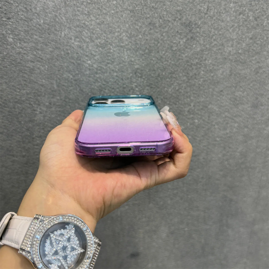 Flash Gradient Transparent Phone Case For iPhone 17 16 15 14 13 12 Pro Max 17Air Minimalist Clear Soft Edge Shockproof Cover