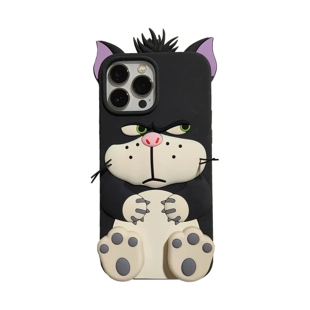 3D Lucifer Cat Cinderella Stretching Feet Stand Holder Cover For iPhone 11 12 13 14 15 16 Pro Max Cute 3D Cartoon Bracket Case