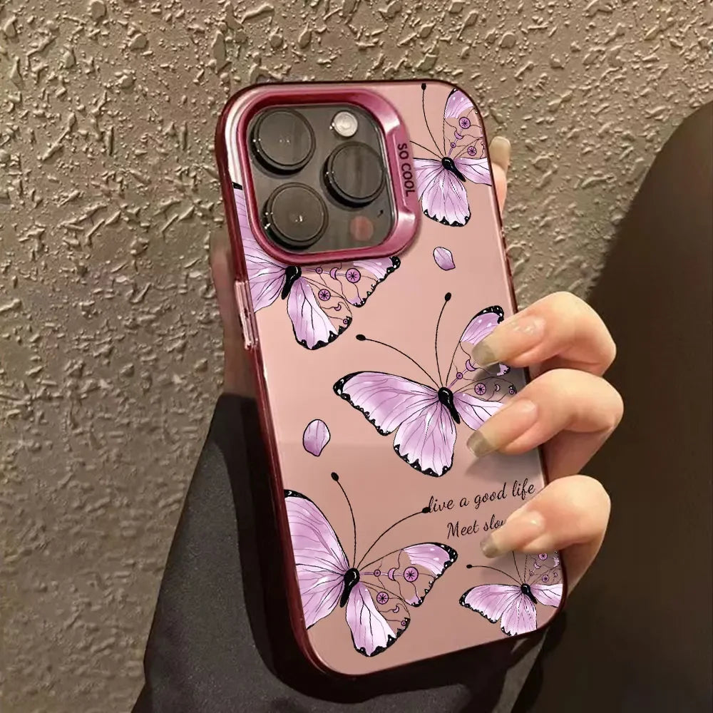 Purple Butterfly Phone Case For iPhone 16 15 Pro Max 15 14 13 12 11 Pro For Iphone plating Cover For iphone 16 Pro Funda Case