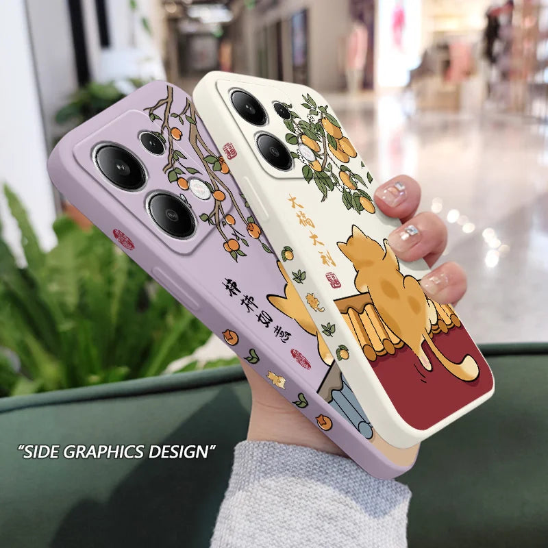 Cute Lively Cat Phone Case For Xiaomi Redmi Note 14 13 12 12S 11 11S 10 10S 9 9S Pro Plus 4G 5G Liquid Silicone Cover