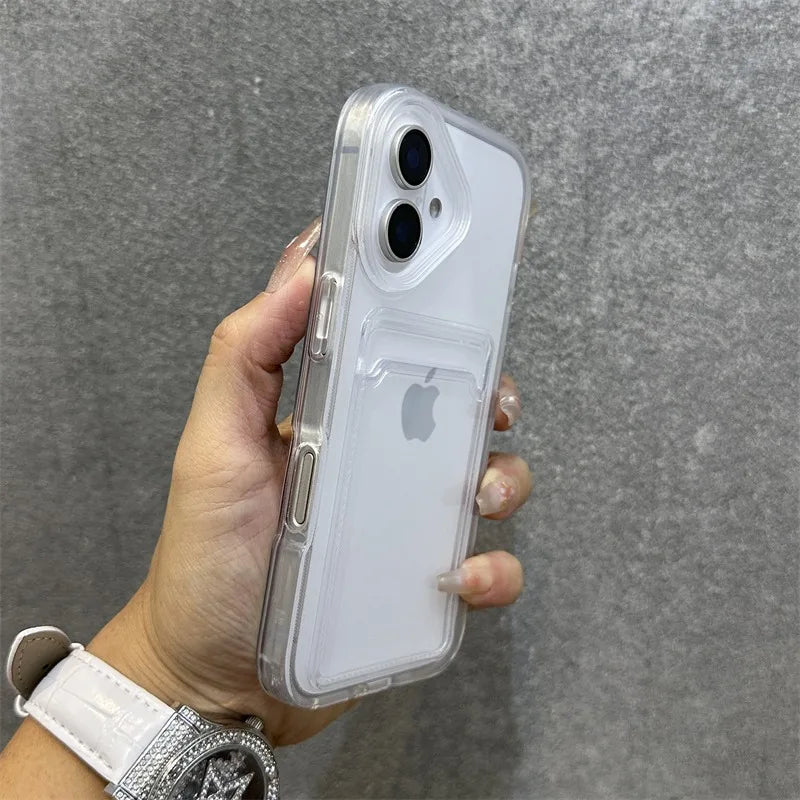 Luxury Card Slot Bag Clear With lanyard Phone Case For iPhone 11 12 13 14 15 Pro Max 16 Plus XS Shockproof Bumber Soft TPU Cover